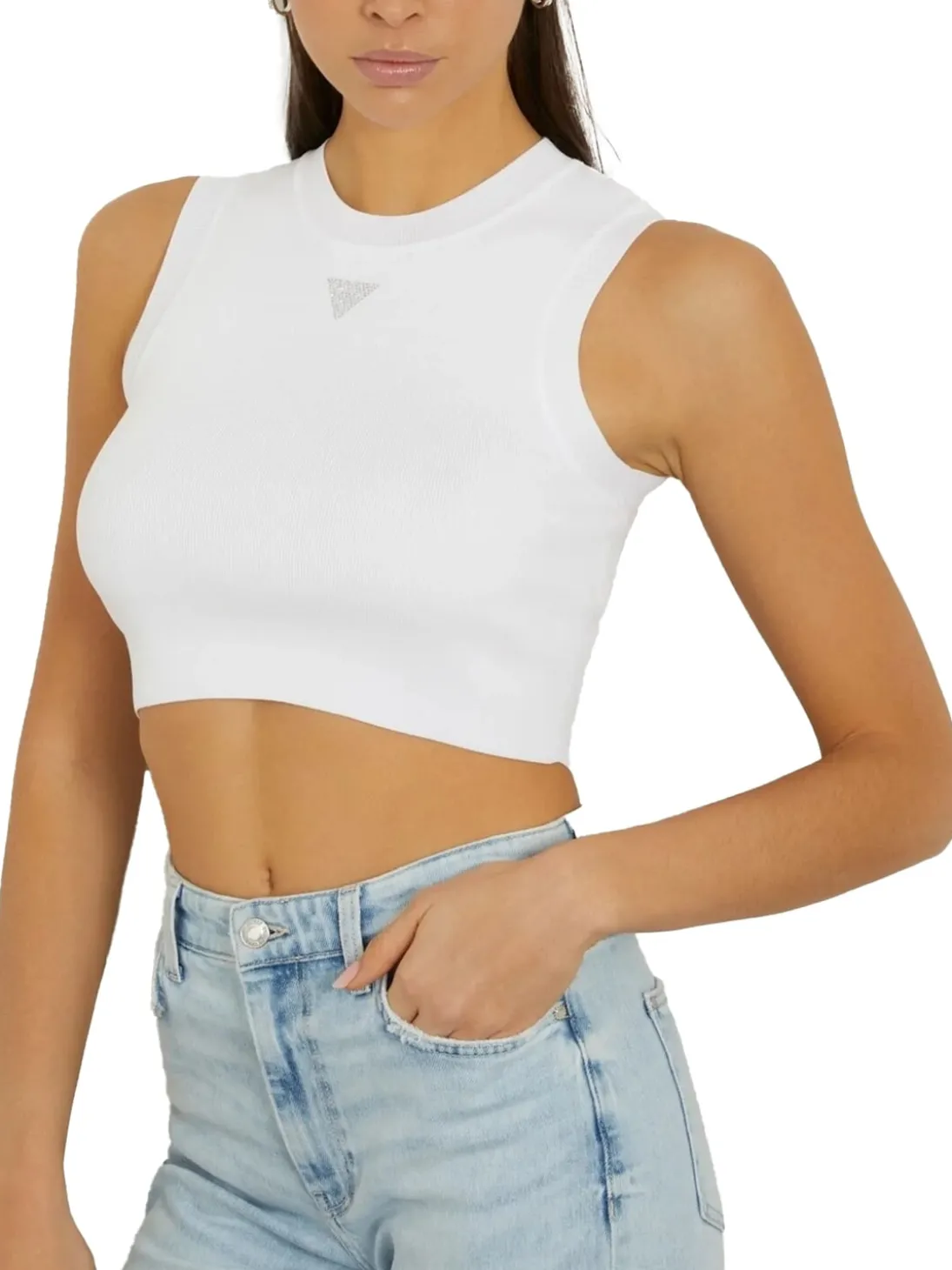ALEXIA Topo corto in maglia logo strass