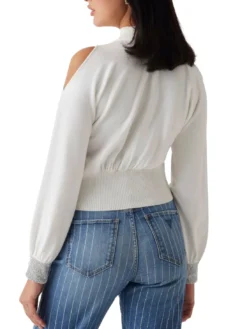 BLING Maglia dolcevita cut out strass polsini