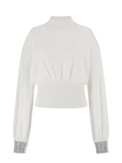 BLING Maglia dolcevita cut out strass polsini