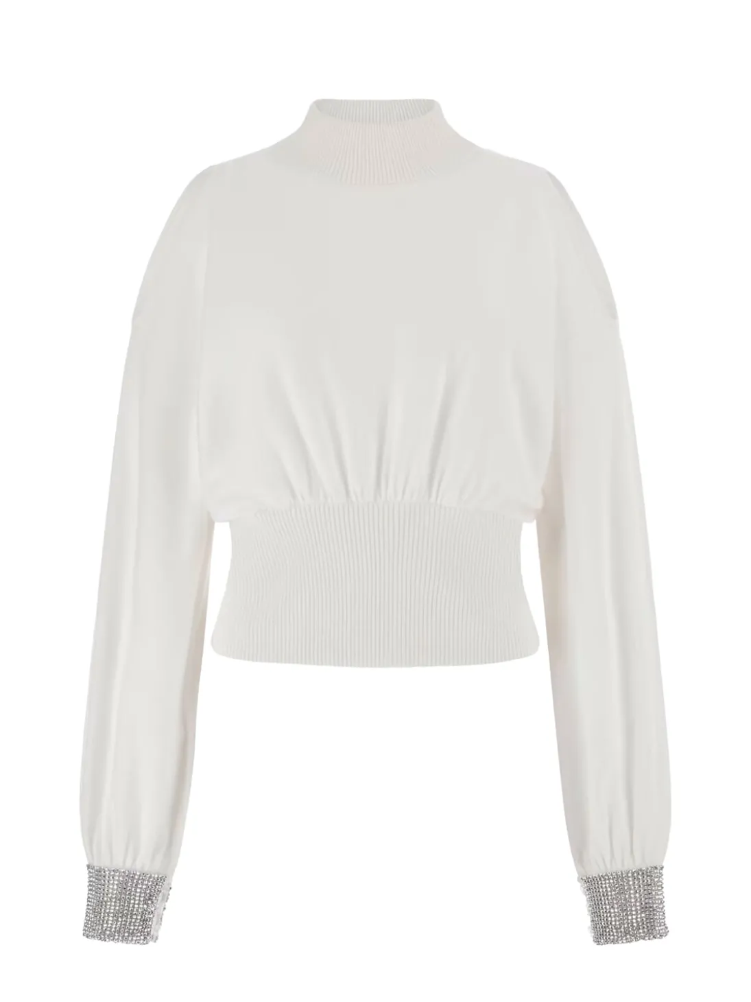 BLING Maglia dolcevita cut out strass polsini