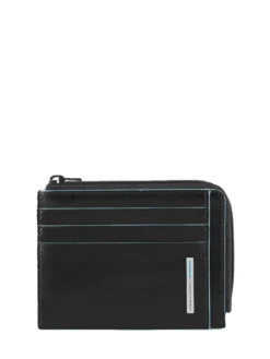 BLUE SQUARE Portacard in pelle, con zip