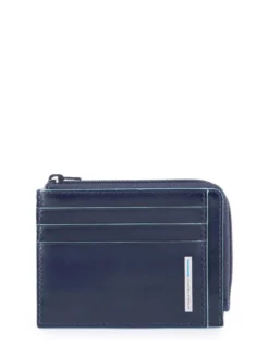 BLUE SQUARE Portacard in pelle, con zip