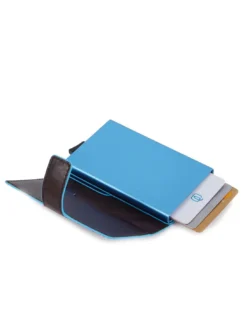 BLUE SQUARE Portacarte di credito in pelle e metallo
