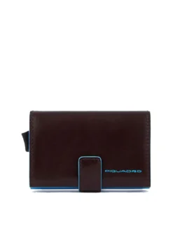 BLUE SQUARE Portacarte di credito in pelle e metallo