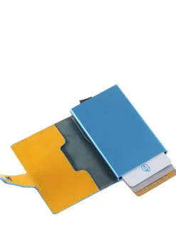 BLUE SQUARE Portacarte di credito in pelle e metallo