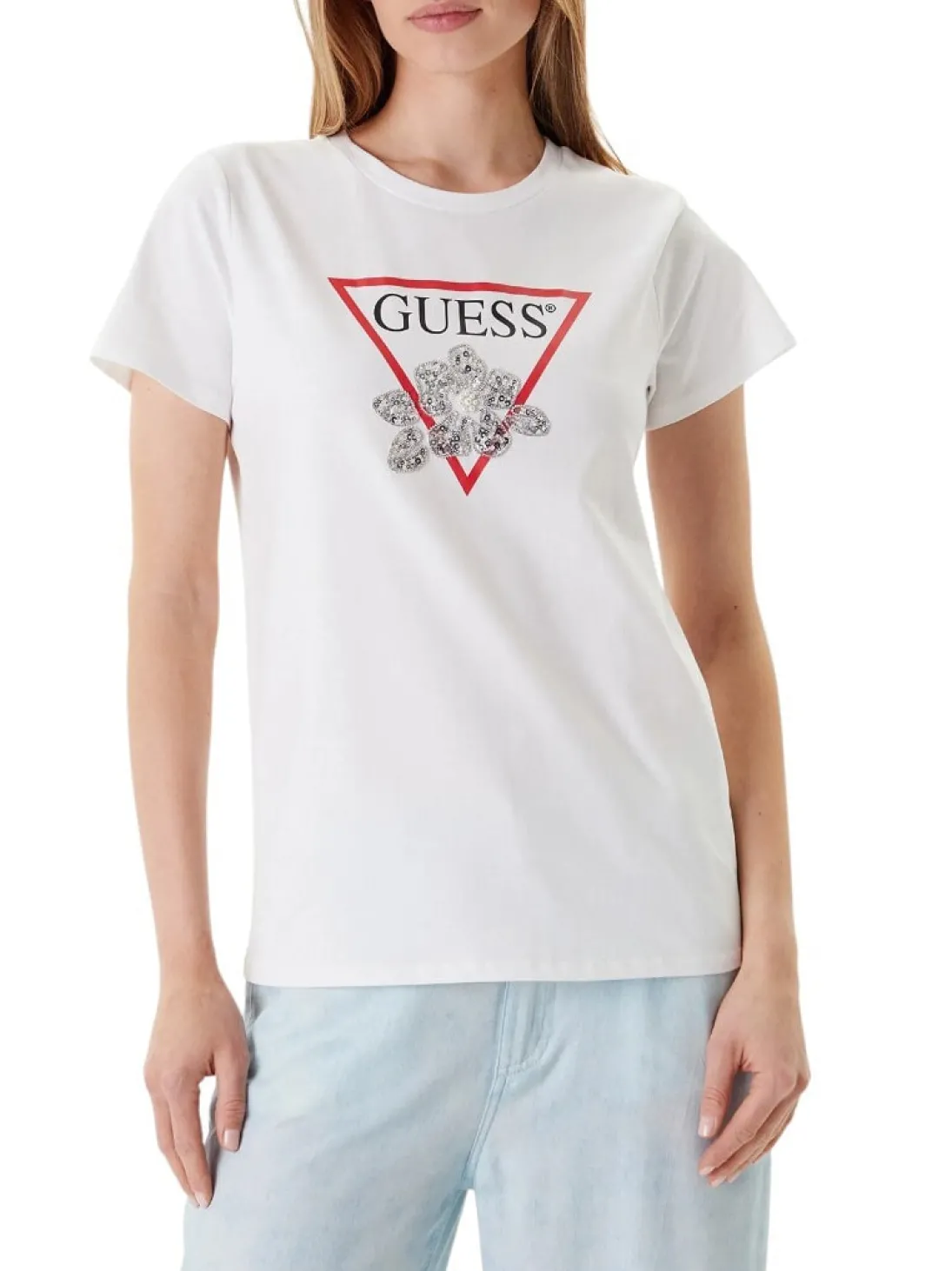 FLOWER BLING T-shirt con stampa e applicazione