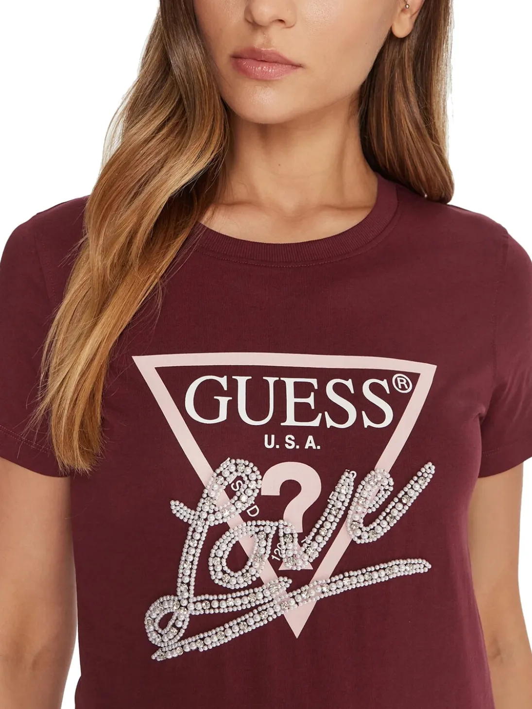 PEARLS LOVE TRIANGLE T-shirt con stampa e applicazioni