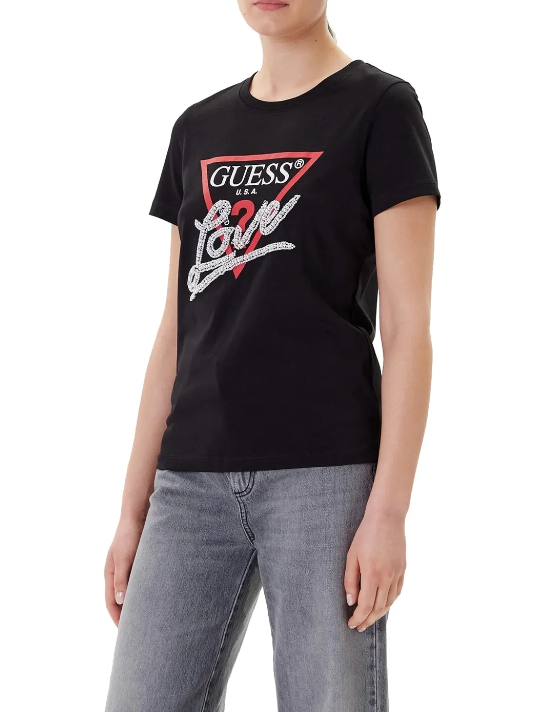 PEARLS LOVE TRIANGLE T-shirt con stampa e applicazioni