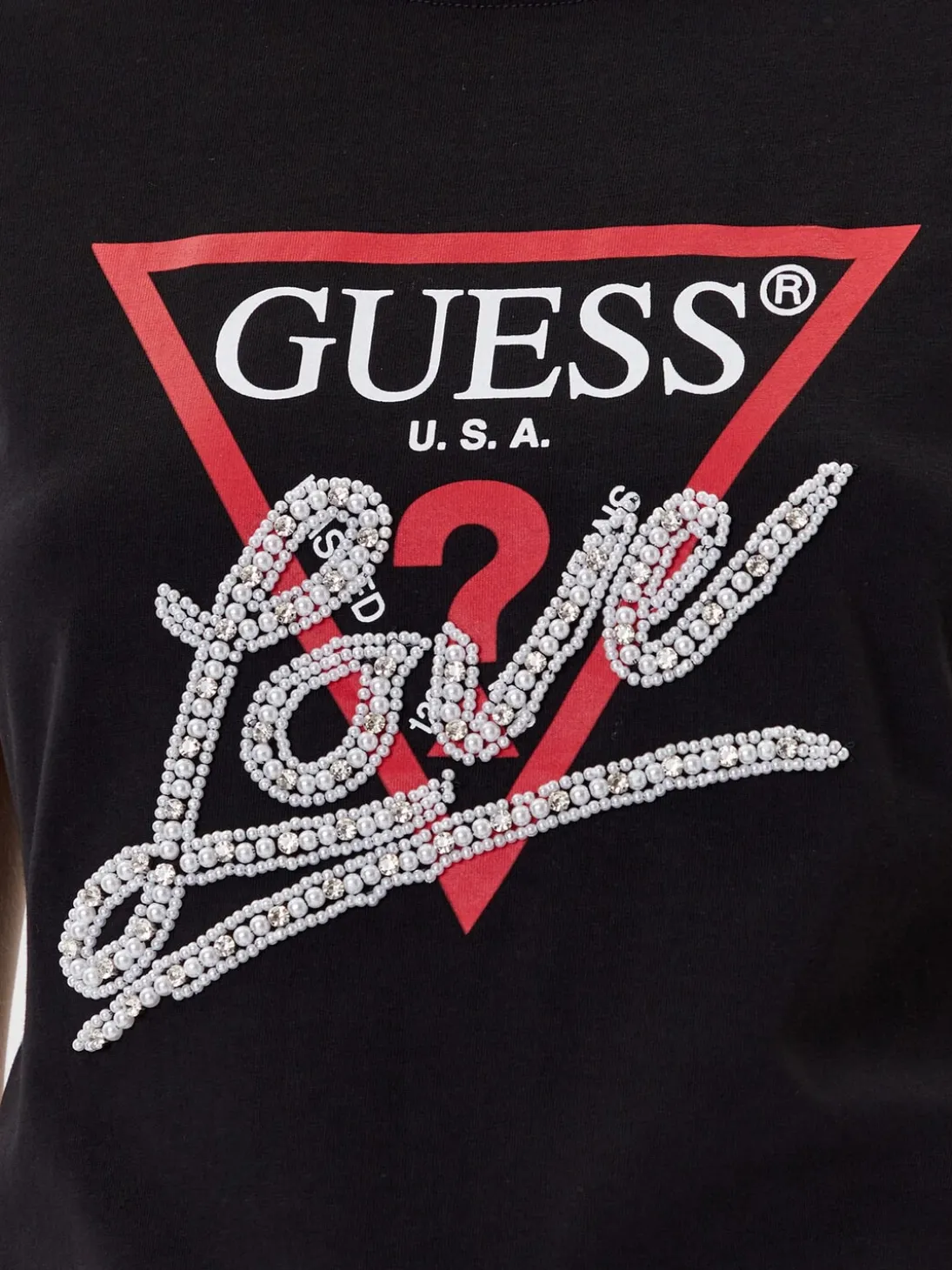 PEARLS LOVE TRIANGLE T-shirt con stampa e applicazioni