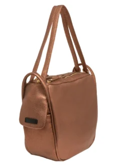TRIO Zaino sacca in pelle metallizzata